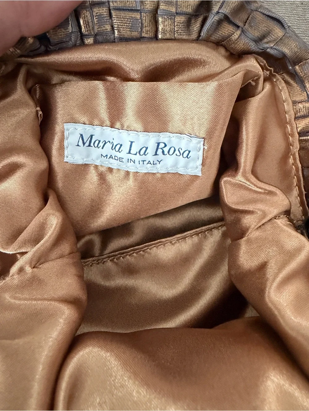 Maria La Rosa Bronze woven clutch